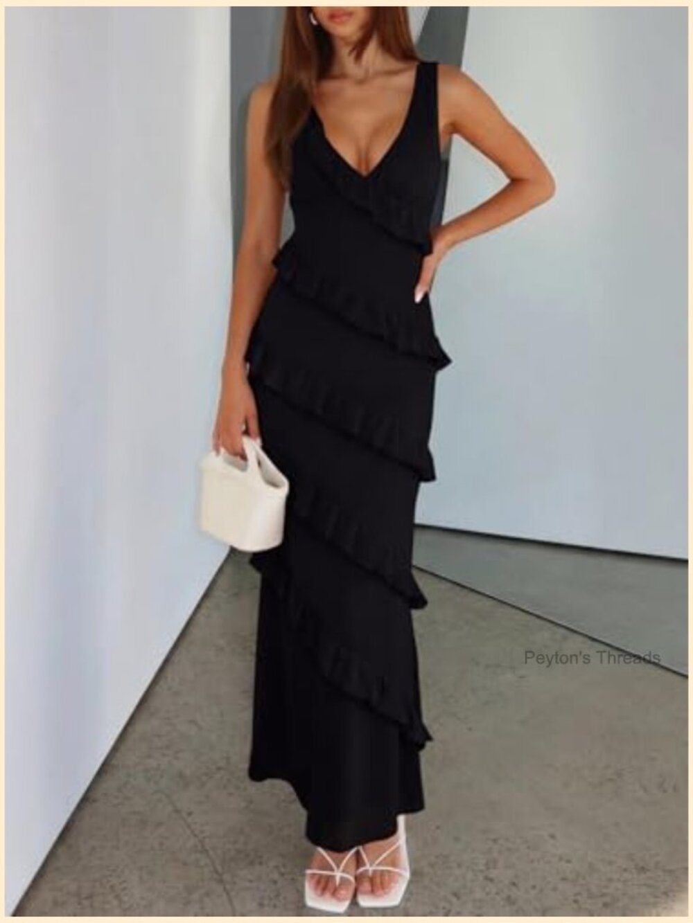 V Neck Mesh Maxi Cocktail Dress Bodycon Ruffle Backless Long Wedding Guest - Picture 5 of 7